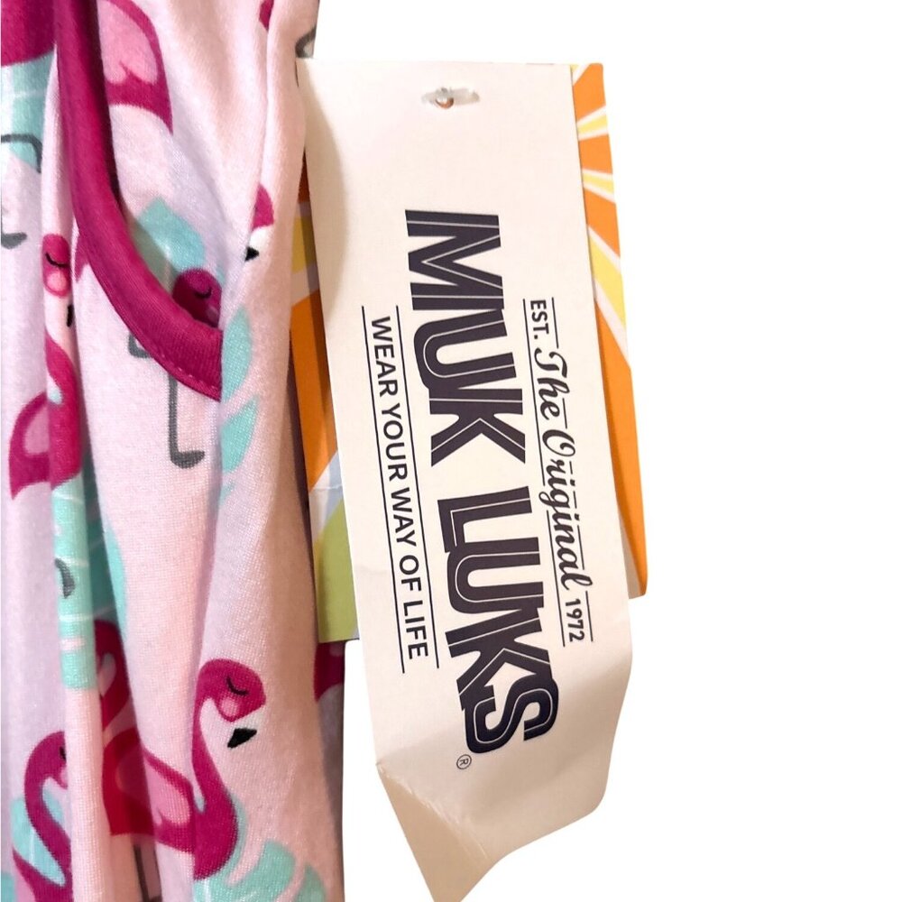NWT Muk Luks Womens Flamingo Print Pajama Pants L Lightweight Soft Pink - Picture 2 of 7